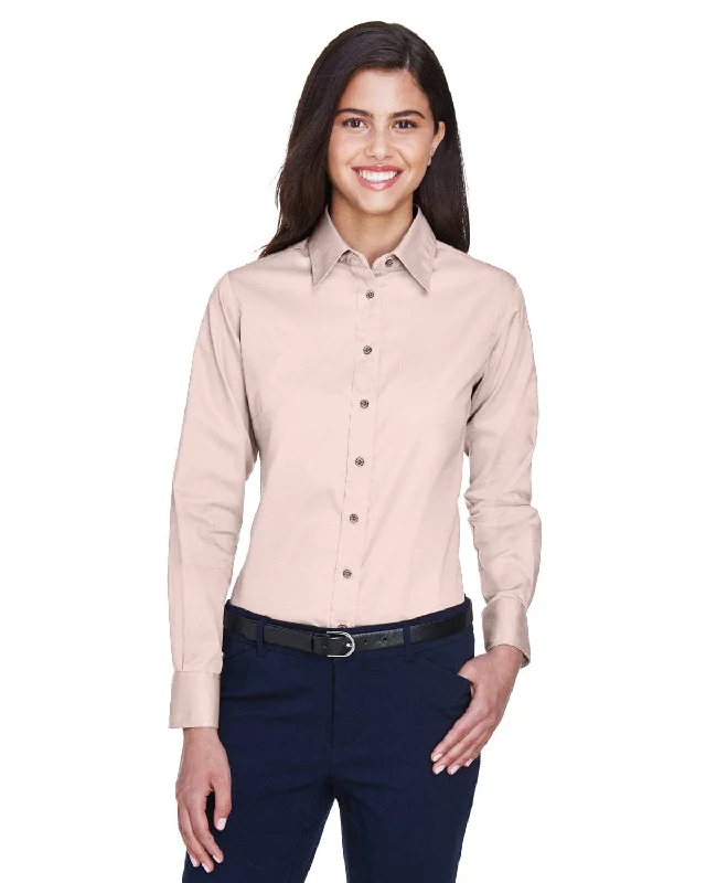 Special Price Harriton Ladies Long Sleeve Stain-Release Twill Shirt | Blush