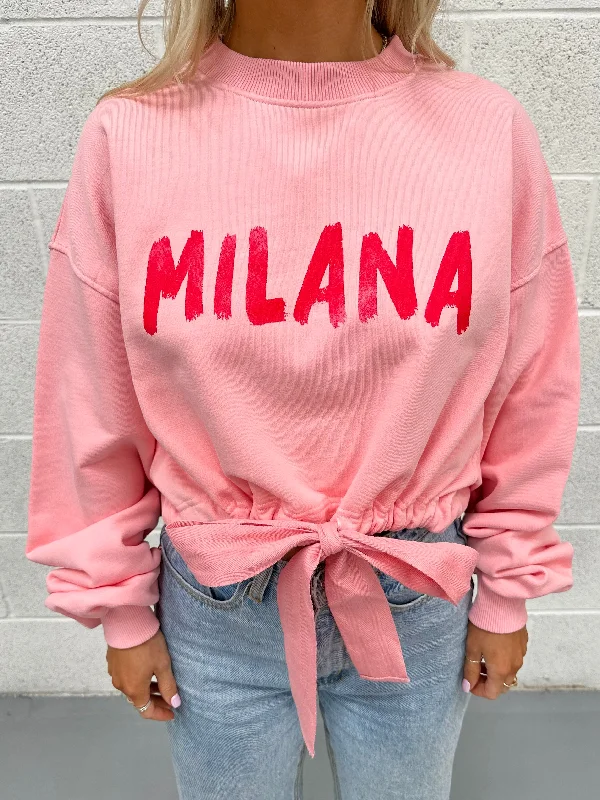Mega Sale Baby Pink Cropped Ribbon Sweatshirt.