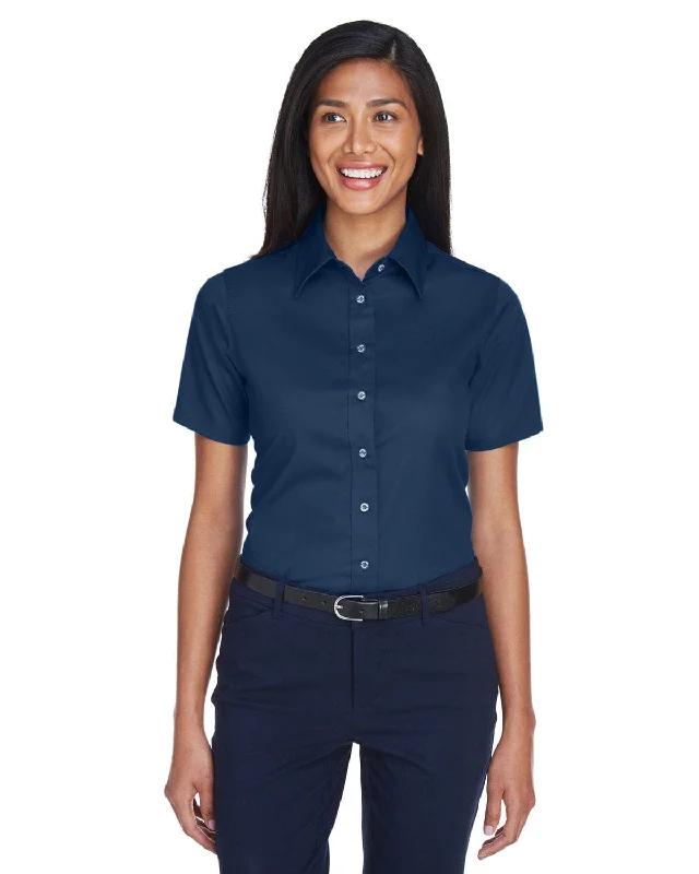 Instant Savings Harriton Ladies Short Sleeve Stain-Release Twill Shirt | Navy