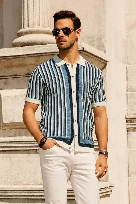 Weekend Discounts to Savor Men's Striped Polo Shirts Breathable Knit Shirt 70s Vintage Cardigans Shirt Short Sleeve Button Down Casual Clothing Weekend Discounts to Savor Men's Striped Polo Shirts Breathable Knit Shirt 70s Vintage Cardigans Shirt Short Sleeve Button Down Casual Clothing