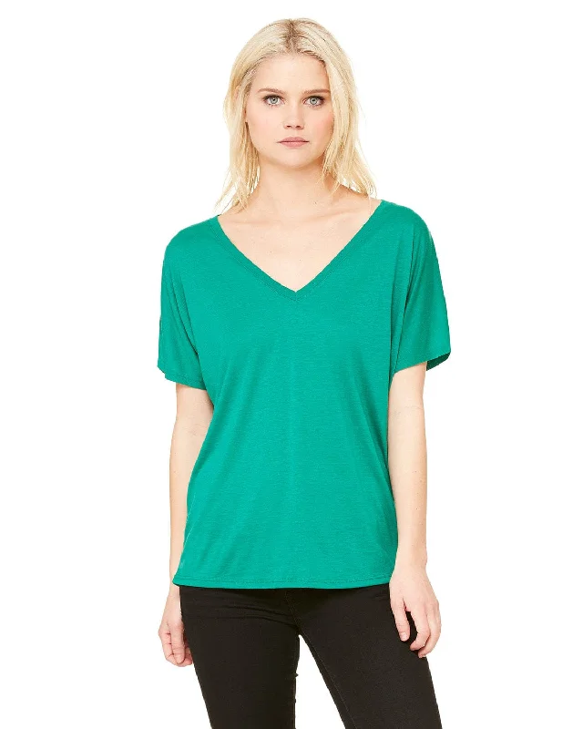Huge Discounts Bella+Canvas Ladies Flowy Simple V-Neck T-Shirt | Kelly