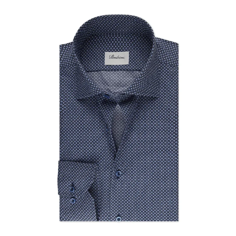Savings Spectacular Navy Blue Patterned Poplin Fitted Body Shirt - Stenströms