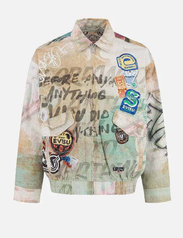 Weekend Offers That Excite Graffiti Allover Print Boxy Zip Up Jacket