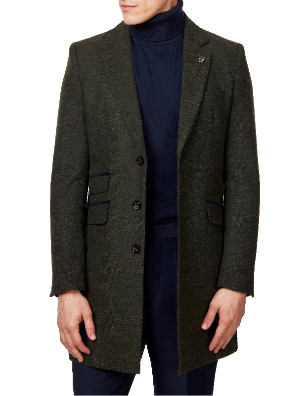 Super Deal NESTOR – GREEN TWEED WOOL BLEND OVERCOAT