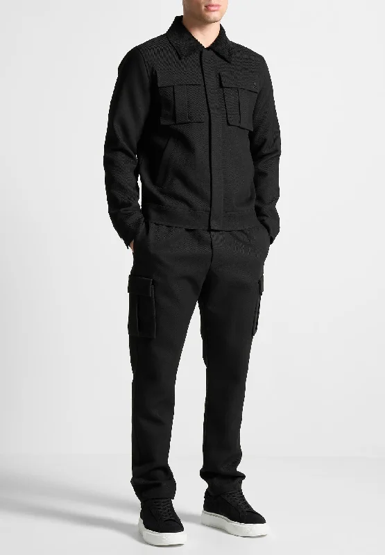 Today's Deal Twill Trucker Jacket with Velvet Collar - Black
