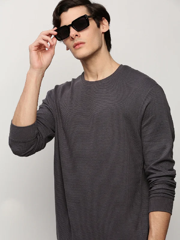 Today Only Men Grey Solid Casual Sweatshirts