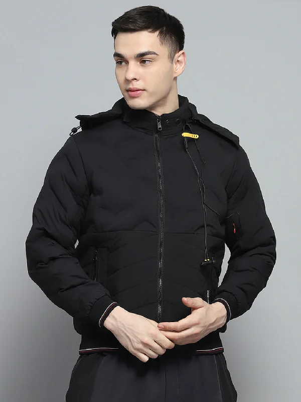 Value Deals Men Black Solid Detachable Hood Full Sleeve Jacket