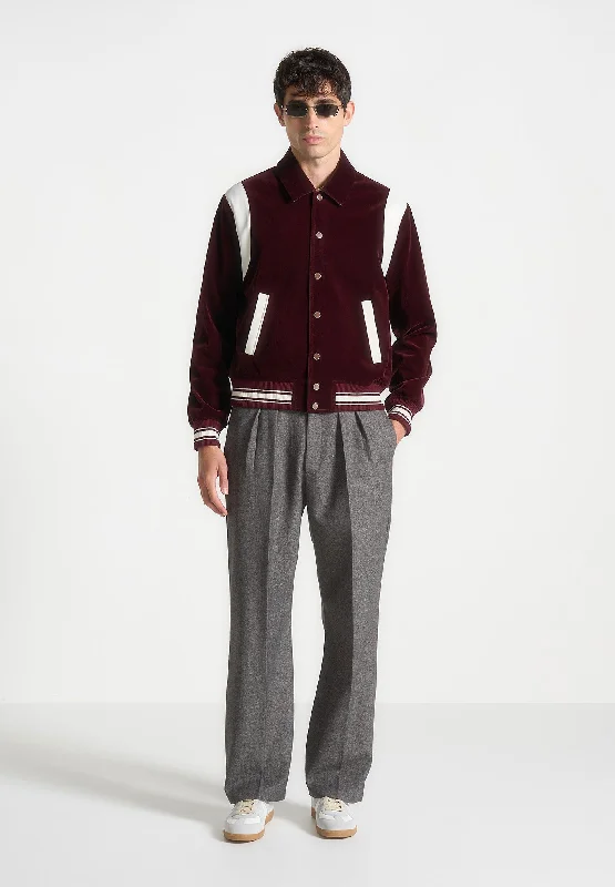 Weekend Discounts to Enjoy Velvet & Satin Varsity Jacket - Wine Red