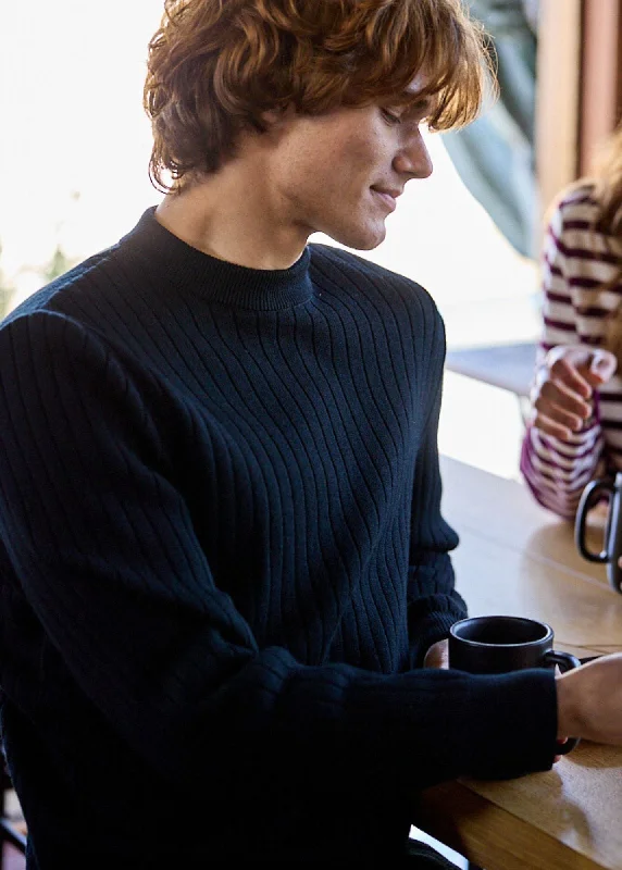 Now or Never TULLINS - Round-Neck Sweater with Wide Rib (BLACK)