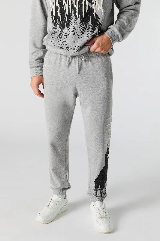 Massive Deals Wolf Puff Print Fleece Jogger