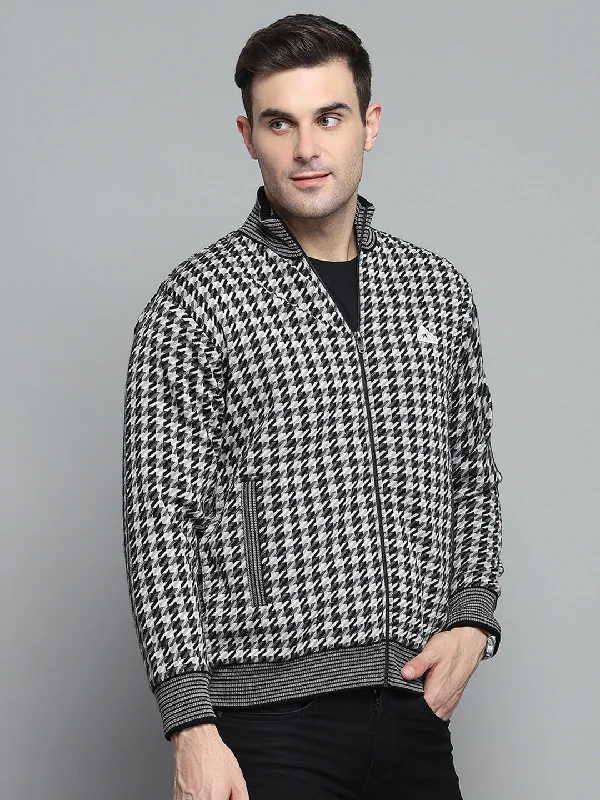 Weekend Bargains to Enjoy Men Black Self Design Mock Neck Full Sleeve Jacket