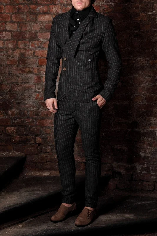 Hot Deal Suit Blazer - Black/ Brown Pinstripe