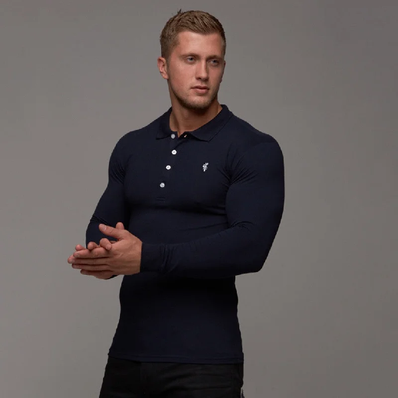 Overstock Sale Father Sons Classic Navy Polo Long Sleeve Shirt - FSH036