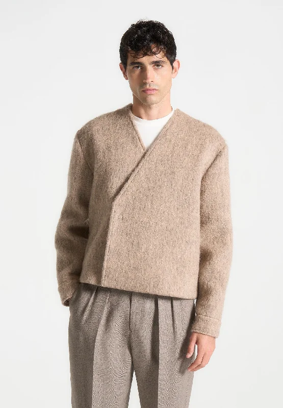 Crazy Deal Kimono Wool-Blend Whisp Jacket - Taupe