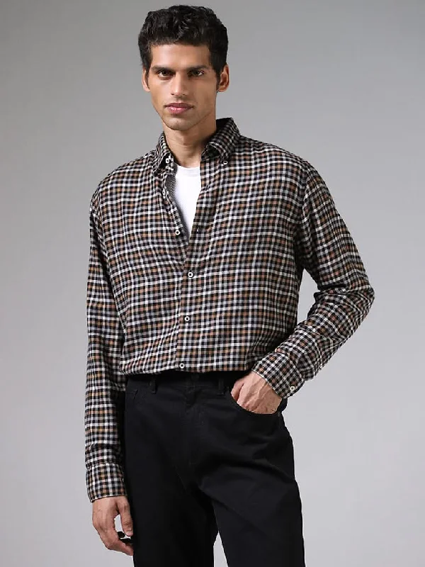 Weekend Offers That Delight Ascot Black & Brown Checkered Cotton Relaxed-Fit Shirt