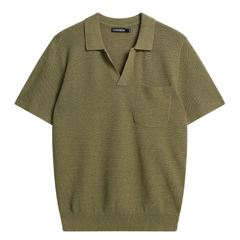 Weekend Discounts to Delight Ben Slim Fit Open Collar Silk Polo Oil Green - SS24