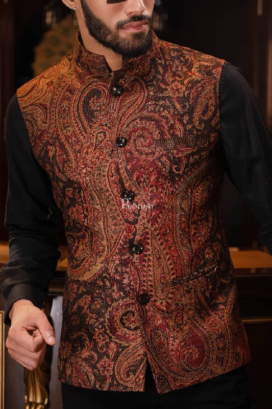 Value Deals Pashtush Mens Woven Jacquard Structured Waistcoat, Slim Fit