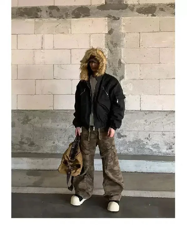Low Prices Drawstring Washed Camo Cargo Pants