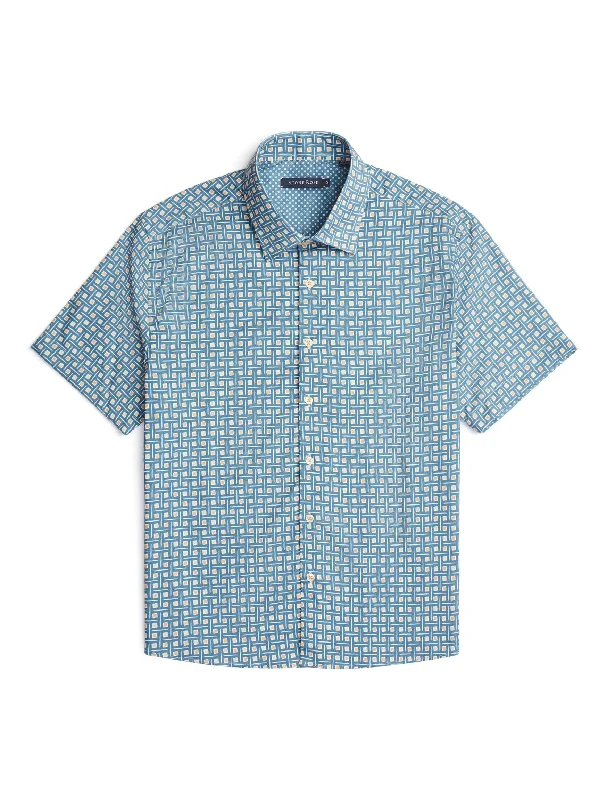 Exclusive Preview Blue Geometric Square Tencel™ Short Sleeve Shirt