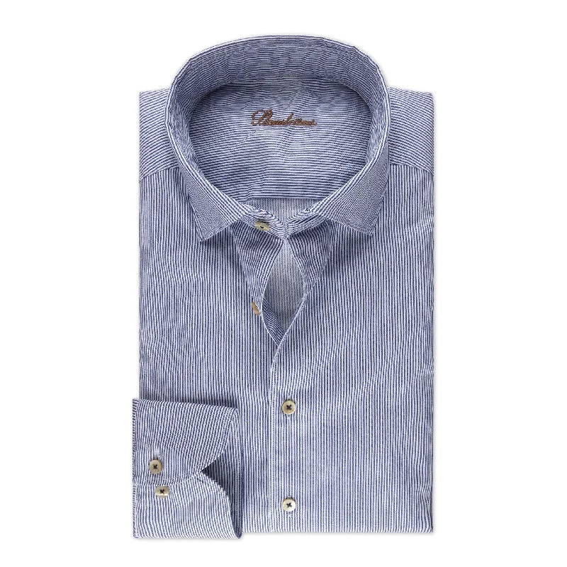 Deal Explosion Casual Blue Striped Twill Shirt in Slimline - Stenströms