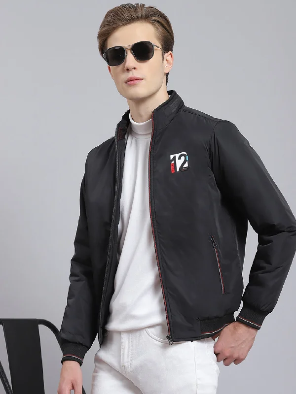 Clearance Sale Men Black Solid Stand Collar Full Sleeve Jacket