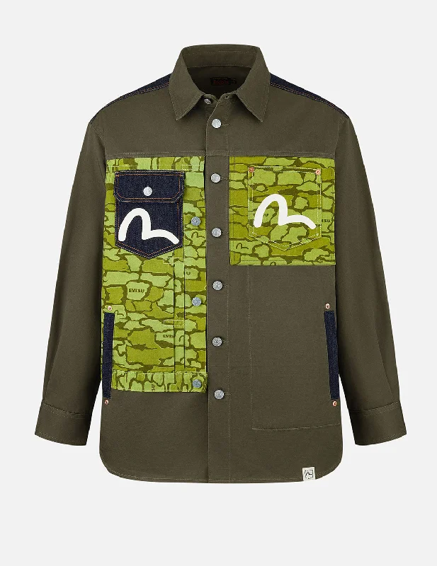 Flash Sale Seagull Print and Hybrid Ishigaki Camouflage Regular Fit Shirt Jacket