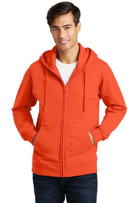 While Supplies Last Port & Company Mens Fan Favorite Fleece Full Zip Hooded Sweatshirt Hoodie w/ Pockets - Orange - Closeout