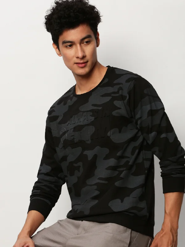 Flash Deal Men Black Camouflage Casual Sweatshirts