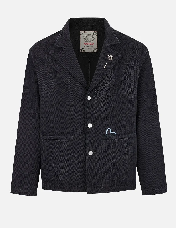 Weekend Specials to Cherish Seagull and Logo Embroidery Relax Fit Denim Blazer