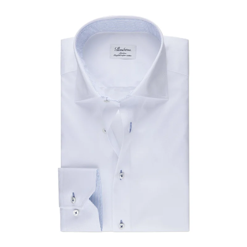 Don't Wait White Fitted Body Twill Shirt with Blue Contrast Details - Stenströms