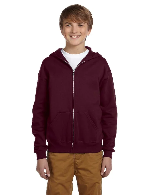 Online Exclusive Jerzees Youth Full-Zip Hooded Sweatshirt | Maroon