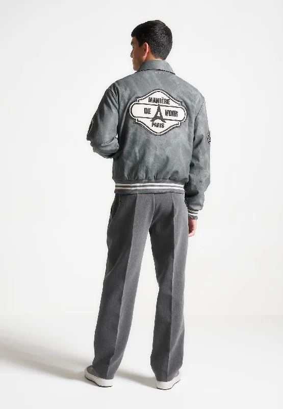 Instant Deal Vintage Marble Varsity Jacket - Grey