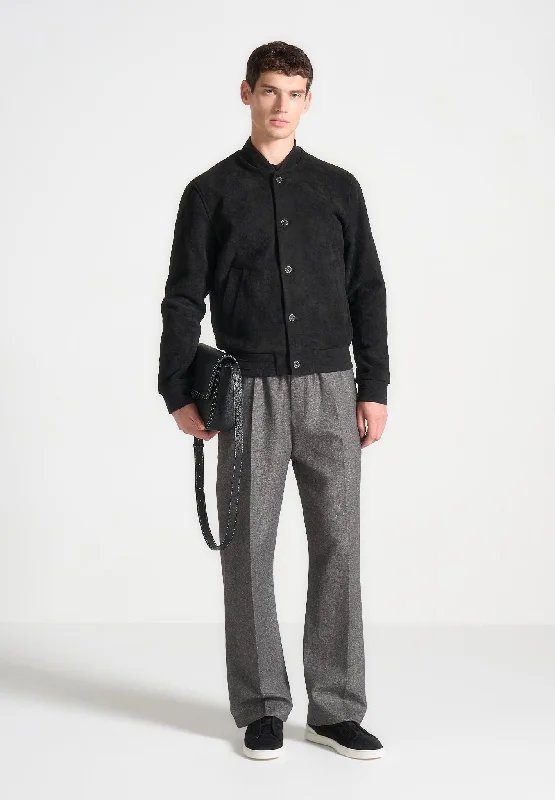 Don't Wait Suede Bomber Jacket - Black