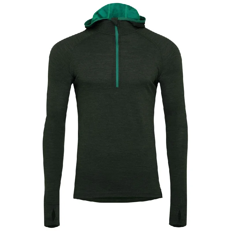 Limited Stock Mens Merino 200 Zip Neck Hoodie (Forest)