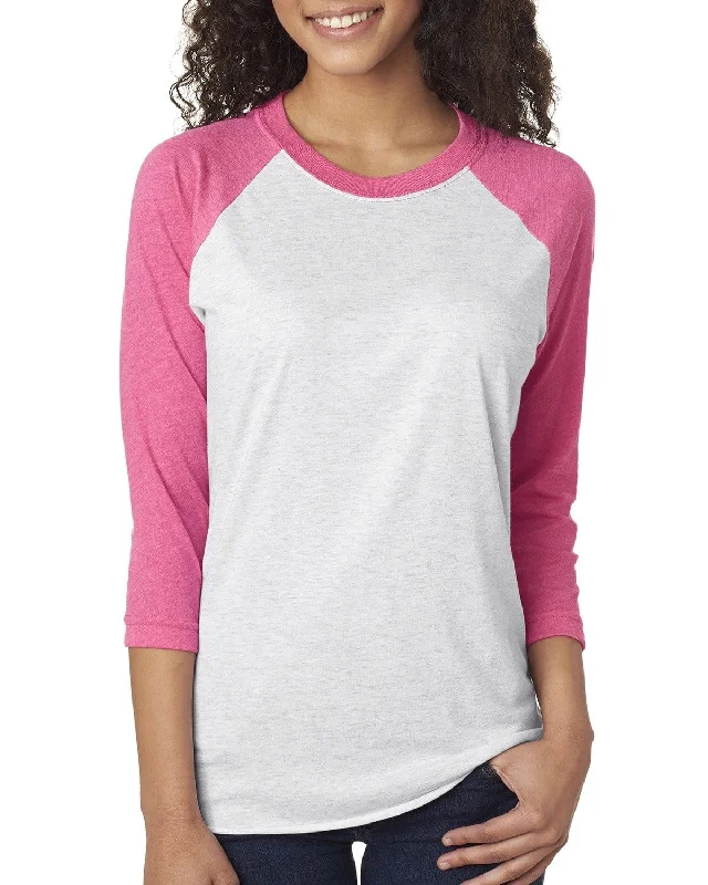 Crazy Savings Next Level Unisex Triblend 3/4-Sleeve Raglan Tee | Vt Pink/ Htr Wht