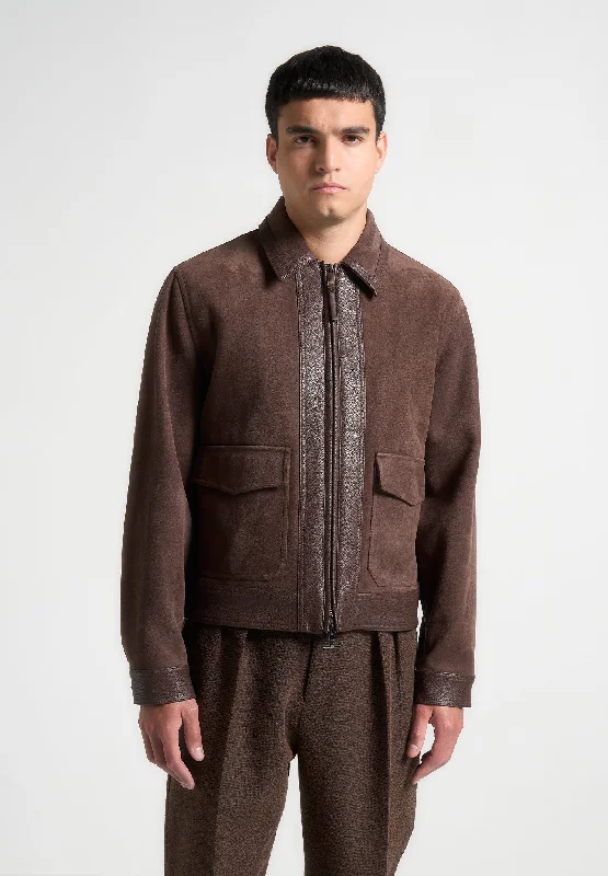 Half Price Suede & Pebbled Leather Jacket - Brown