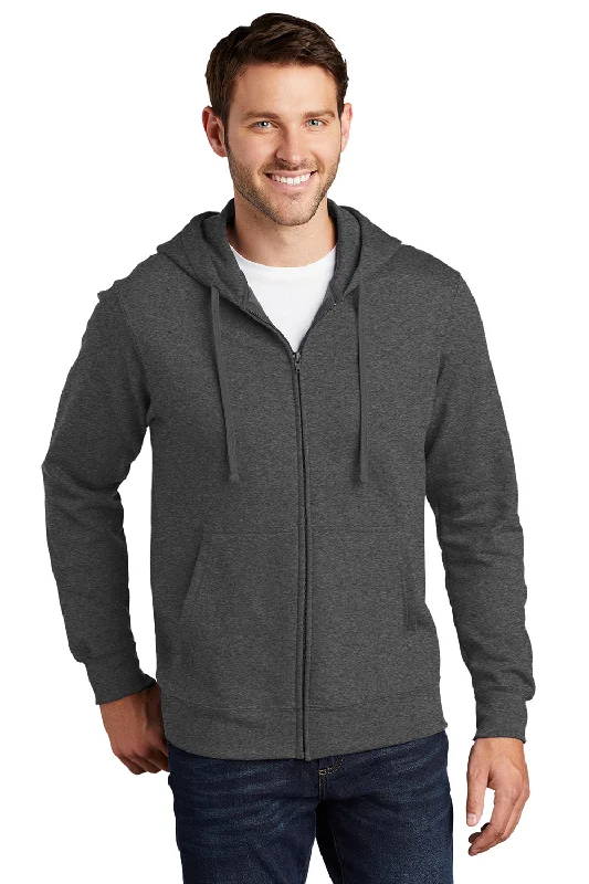 Closeout Deal Port & Company Mens Fan Favorite Fleece Full Zip Hooded Sweatshirt Hoodie w/ Pockets - Heather Dark Grey Closeout Deal Port & Company Mens Fan Favorite Fleece Full Zip Hooded Sweatshirt Hoodie w/ Pockets - Heather Dark Grey
