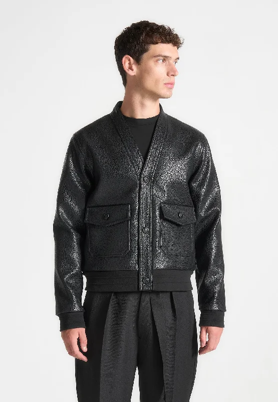 Weekend Bargains to Sizzle Pebbled Leather Cardigan - Black