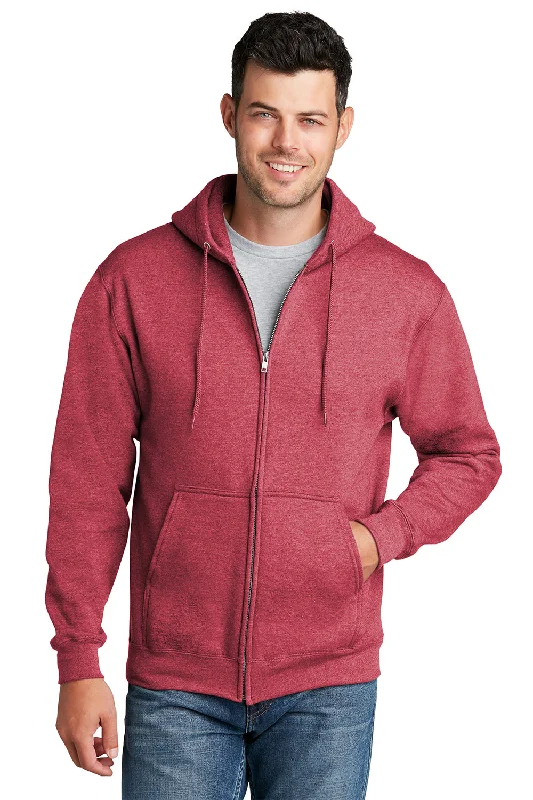 The Best Prices Port & Company Mens Core Pill Resistant Fleece Full Zip Hooded Sweatshirt Hoodie w/ Pockets - Heather Red The Best Prices Port & Company Mens Core Pill Resistant Fleece Full Zip Hooded Sweatshirt Hoodie w/ Pockets - Heather Red