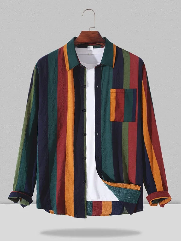 Great Bargains Contrast Stripe Linen Long Sleeve Shirt