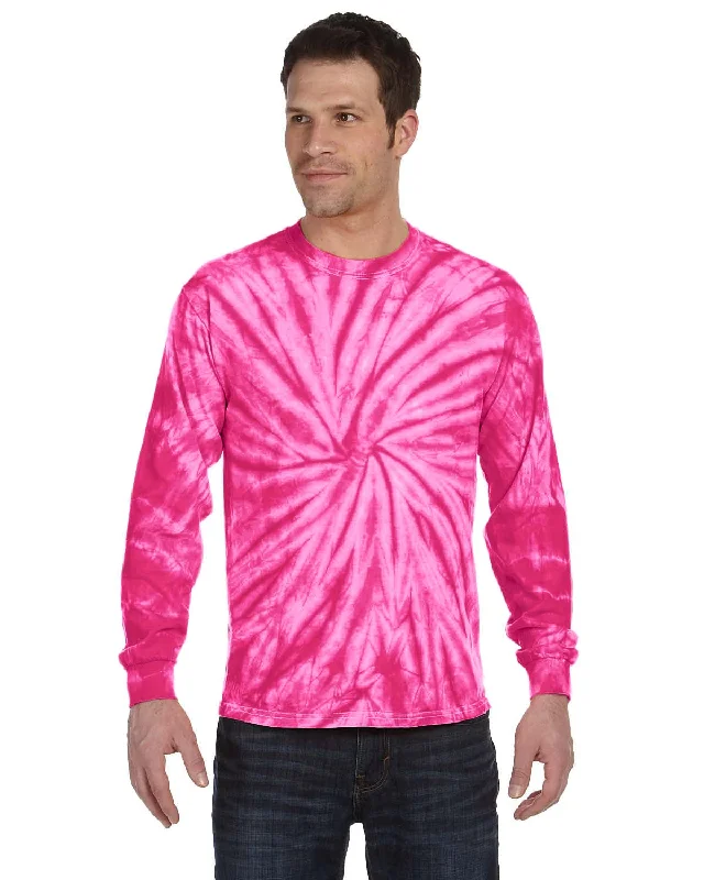 Super Bargain Tie-Dye 100% Cotton Long Sleeve Tie-Dyed T-Shirt | Spider Pink