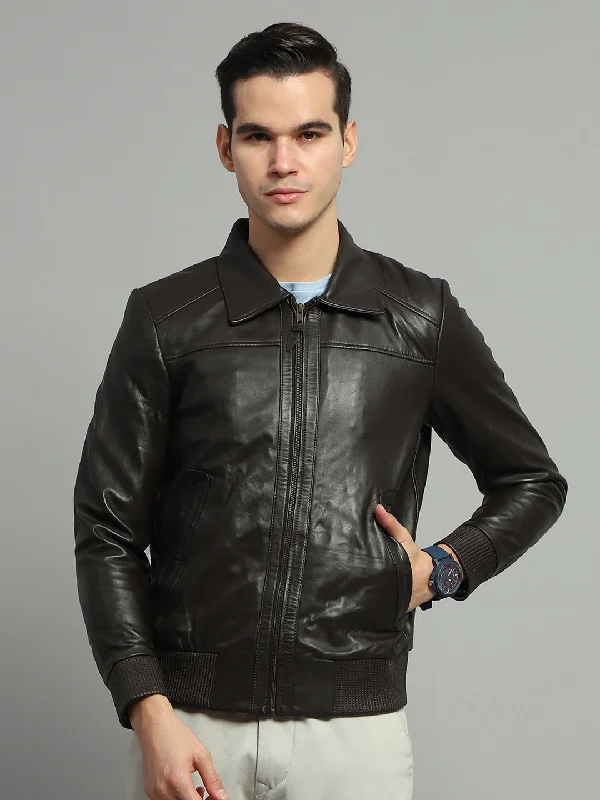 Daily Deals Men Brown Solid Collar Full Sleeve Jacket