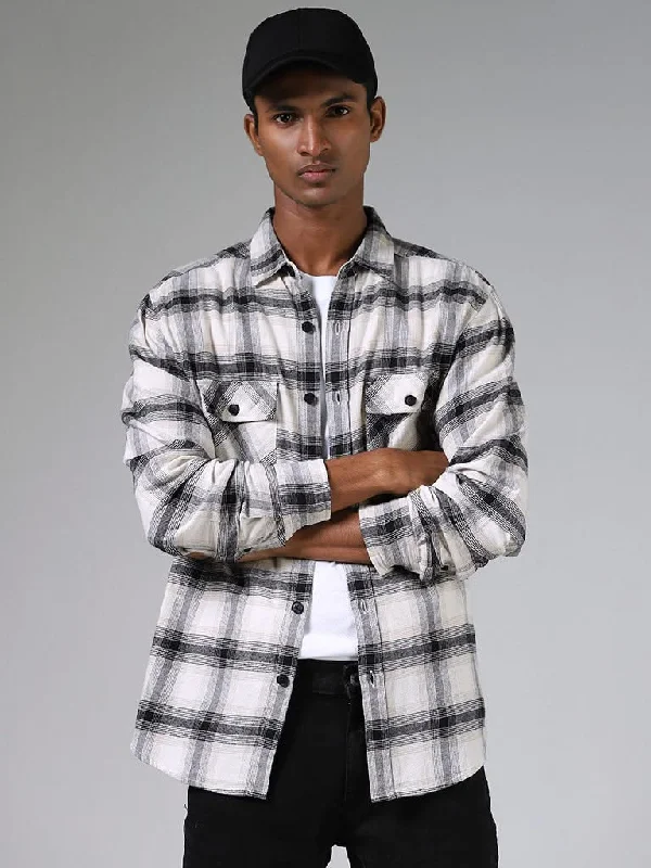 Deal of the Day Nuon Beige & Black Checked Cotton Slim-Fit Shirt