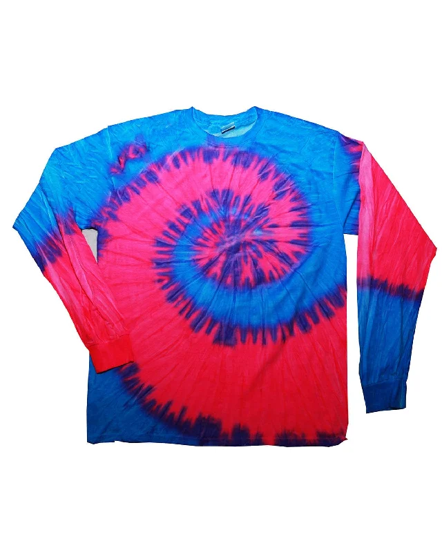 Special Discount Tie-Dye 100% Cotton Long Sleeve Tie-Dyed T-Shirt | Flo Blue/ Pink
