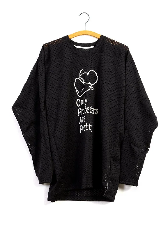 Price Reduction SLOGAN JERSEY | Long Sleeve Mesh Crew T | Black