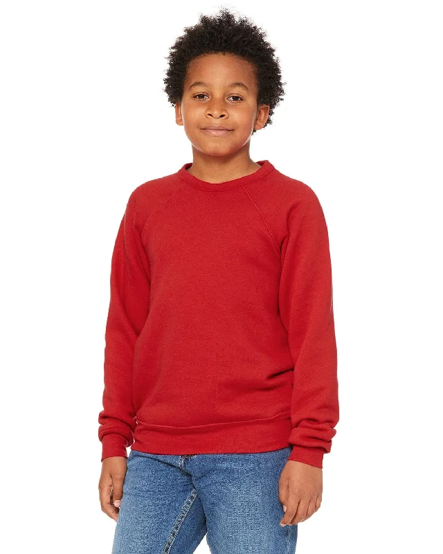 Stock Clearance Bella+Canvas Youth Sponge Fleece Raglan Sweatshirt | Red