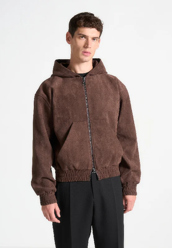 Weekend Bargains to Savor Cropped Suede Hoodie - Brown