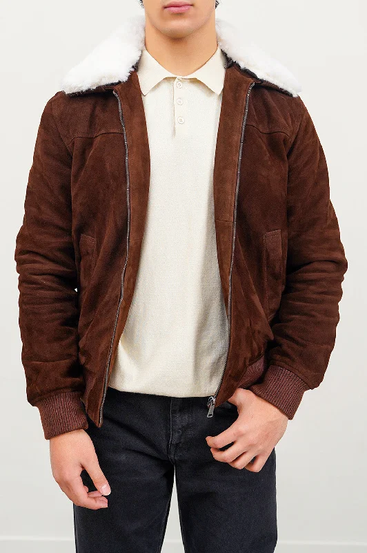 Flash Sale SUEDE JACKET WITH LAMB WOOL COLLAR