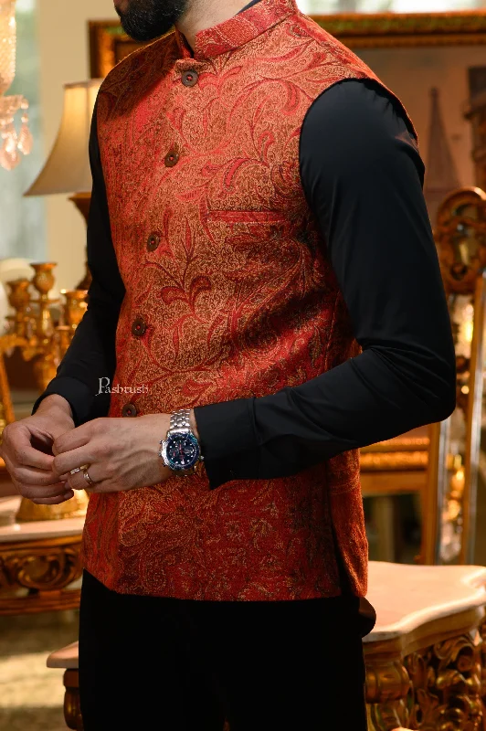 Can't Resist Pashtush Mens Woven Jacquard Structured Waistcoat, Slim Fit, Maroon