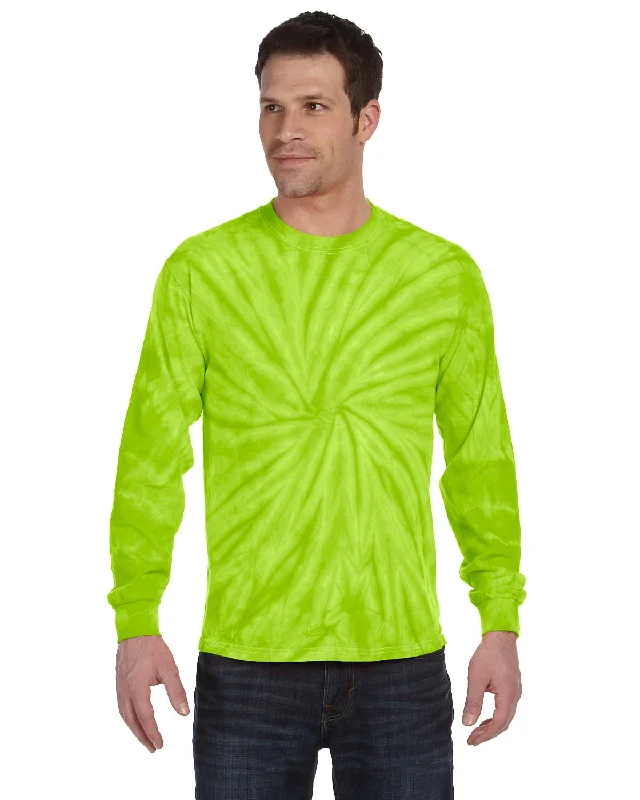 Stock Clearance Tie-Dye 100% Cotton Long Sleeve Tie-Dyed T-Shirt | Spider Lime